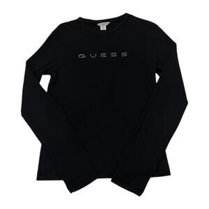 late 90s/early 2000s Guess black long sleeve top with rhinestone logo
